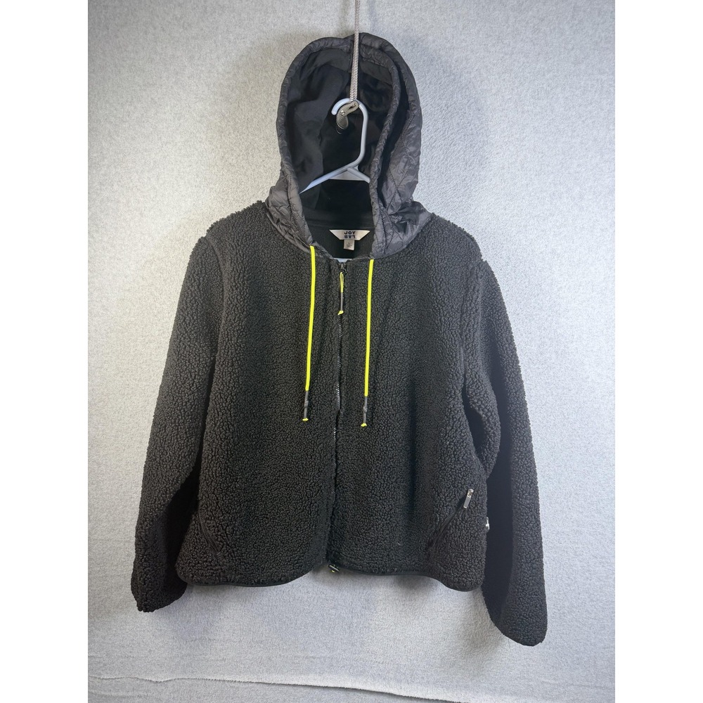 JoyLab Jacket Womens Large Black Sherpa Fleece Hooded Full Zip Pockets Quilted
